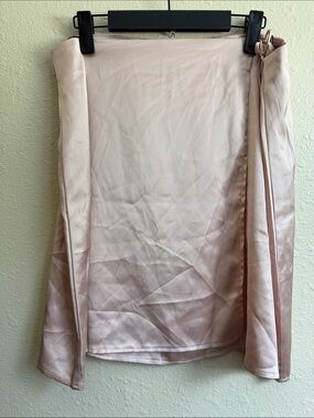 MISSGUIDED Blush Pink Satin Side Wrap Mini Skirt with Sheer Overlay